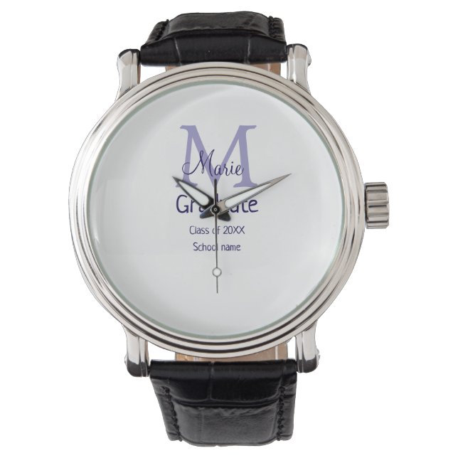 Afstuderen Naam toevoegen Monogram paarse Simple M Horloge (Voorkant)