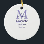Afstuderen Naam toevoegen Monogram paarse Simple M Keramisch Ornament<br><div class="desc">mooi design</div>