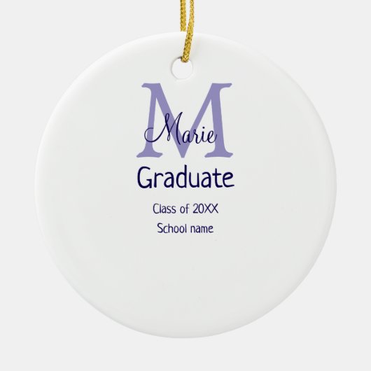 Afstuderen Naam toevoegen Monogram paarse Simple M Keramisch Ornament (Voorkant)
