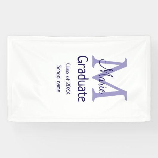 Afstuderen Naam toevoegen Monogram paarse Simple M Spandoek (Horizontaal)