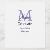 Afstuderen Naam toevoegen Monogram paarse Simple M Wijn Etiket (Enkel label)