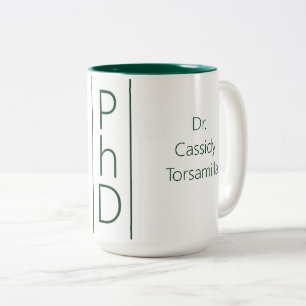 Afstuderen Naam White Green PhD Tweekleurige Koffiemok