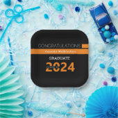 Afstuderen Naam Zwart Oranje Afstuderen Papieren Bordje (Feest)