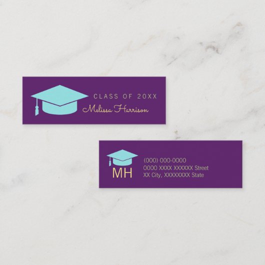 afstuderen naamkaartje, elegante klasse van, paars contactkaartje (Voorkant / Achterkant)