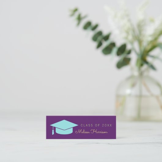 afstuderen naamkaartje, elegante klasse van, paars contactkaartje (Staand voorkant)