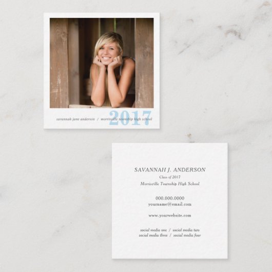 Afstuderen Name Cards Easy-Edit Photo Square Contactkaartje (Voorkant / Achterkant)