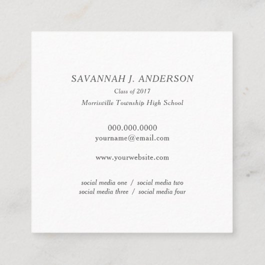 Afstuderen Name Cards Easy-Edit Photo Square Contactkaartje (Achterkant)