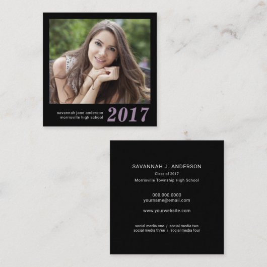 Afstuderen Name Cards Easy-Edit Photo Square Contactkaartje (Voorkant / Achterkant)