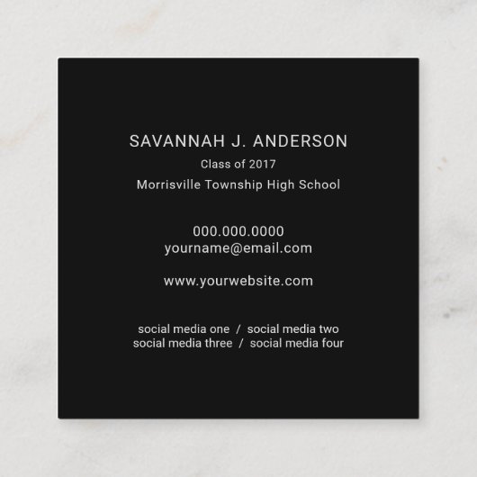 Afstuderen Name Cards Easy-Edit Photo Square Contactkaartje (Achterkant)