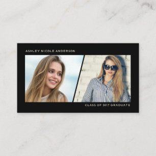 Afstuderen Name Cards Slanted 2-Photo Networking Contactkaartje