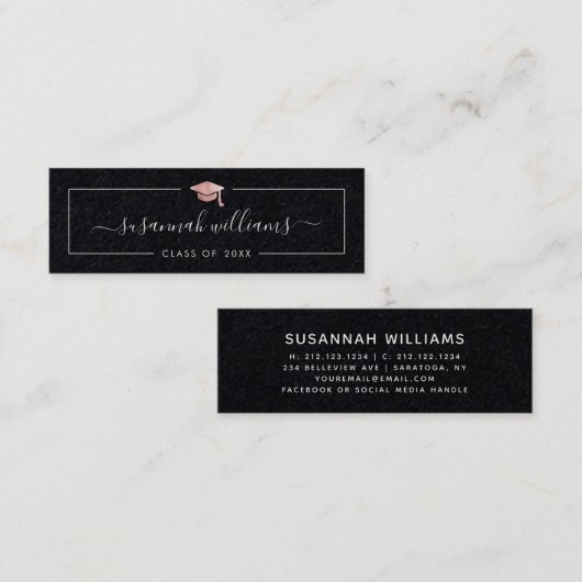 Afstuderen Name Kaart Modern Script Roos Gold Pet Mini Visitekaartje (Voorkant / Achterkant)