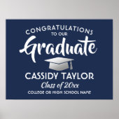 Afstuderen Navy Blauw en Wit Afstuderen Poster (Voorkant)