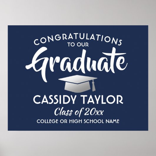 Afstuderen Navy Blauw en Wit Afstuderen Poster (Voorkant)