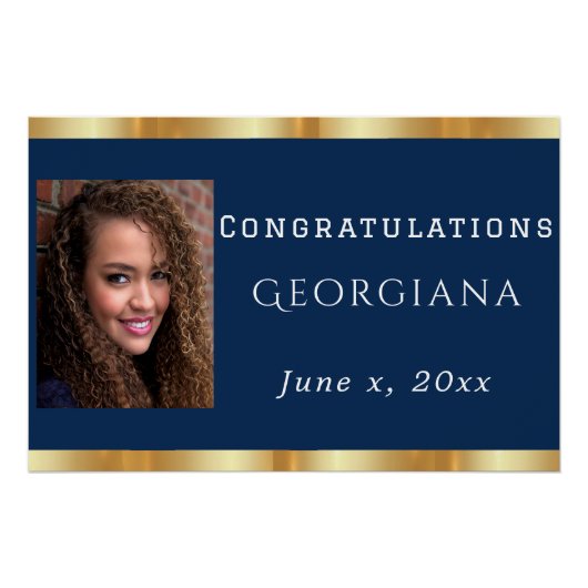 Afstuderen Navy Blauw Goud Satijn Foto Perfect Poster (Voorkant)