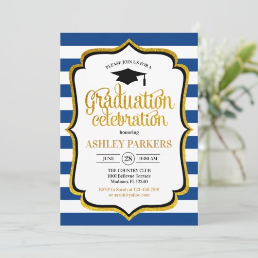 Afstuderen - Navy Blauw Goud Wit Kaart (Staand voorkant)