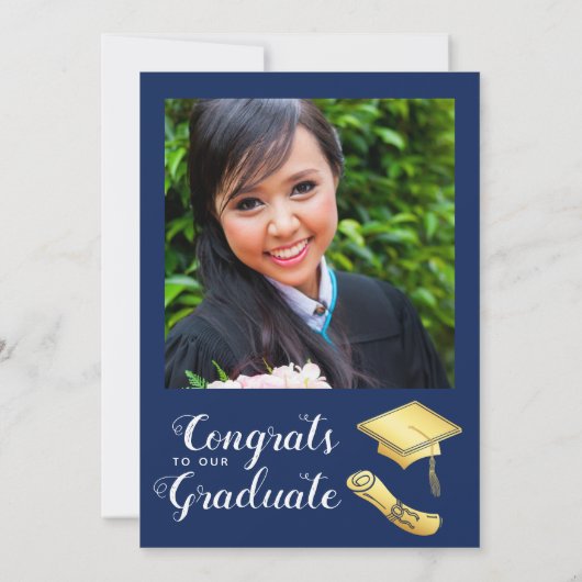 Afstuderen Navy Blauw Wit Goud Fotoklasse 2025 Kaart (Achterkant)