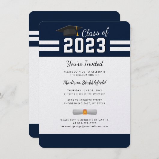 Afstuderen Navy Blue 2025 Afstudeerder Party Kaart (Voorkant / Achterkant)
