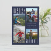 Afstuderen Navy Blue 4 Photo Collage Aankondiging (Staand voorkant)