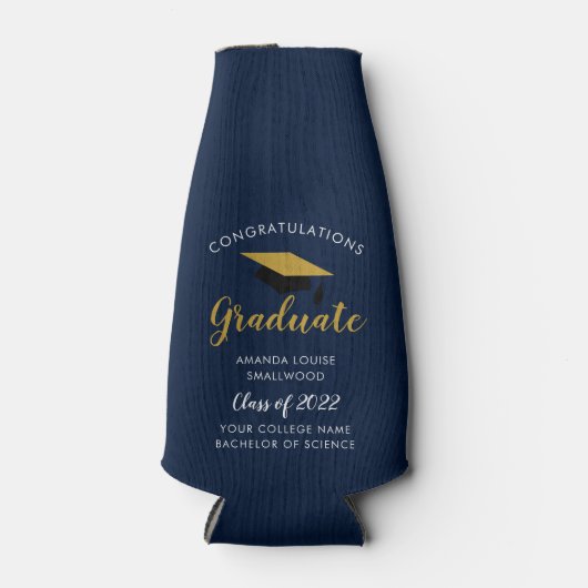 Afstuderen Navy Blue Afstudeerder Party 2025 Custo Flesjeskoeler (Voorkant)