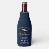 Afstuderen Navy Blue Afstudeerder Party 2025 Custo Flesjeskoeler (Fles Voorkant)