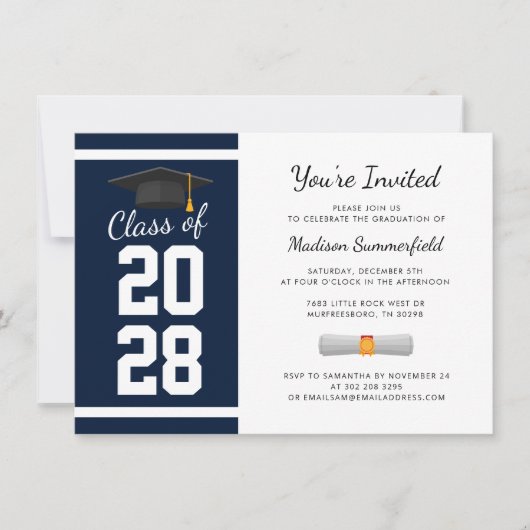 Afstuderen Navy Blue Afstuderen 2025 Party Kaart (Voorkant)