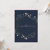 Afstuderen Navy Blue en roze Floral Kaart (Voorkant / Achterkant in situ)