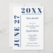 Afstuderen Navy Blue en White Party Kaart (Voorkant)