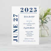 Afstuderen Navy Blue en White Party Kaart (Staand voorkant)