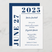 Afstuderen Navy Blue en White Party Kaart (Voorkant / Achterkant)