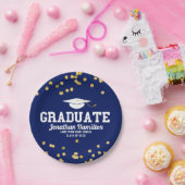 Afstuderen Navy Blue Gold Confetti Graduation Part Papieren Bordje (Feest)