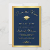 Afstuderen Navy Blue Gold Lijst Save the Date Aankondiging (Voorkant)