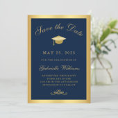 Afstuderen Navy Blue Gold Lijst Save the Date Aankondiging (Staand voorkant)