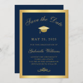 Afstuderen Navy Blue Gold Lijst Save the Date Aankondiging (Voorkant / Achterkant)