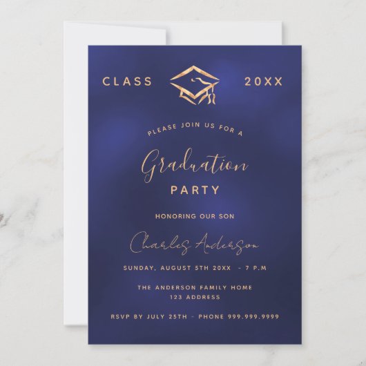 Afstuderen Navy Blue Gold Simple 2025 Kaart (Voorkant)