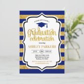 Afstuderen - Navy Blue Gold Stripes Kaart (Staand voorkant)