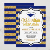Afstuderen - Navy Blue Gold Stripes Kaart (Voorkant / Achterkant)