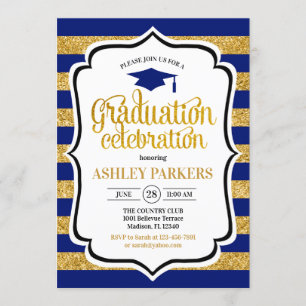 Afstuderen - Navy Blue Gold Stripes Kaart