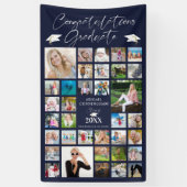 Afstuderen Navy Blue Photo Collage Elegant Script Spandoek (Verticaal)