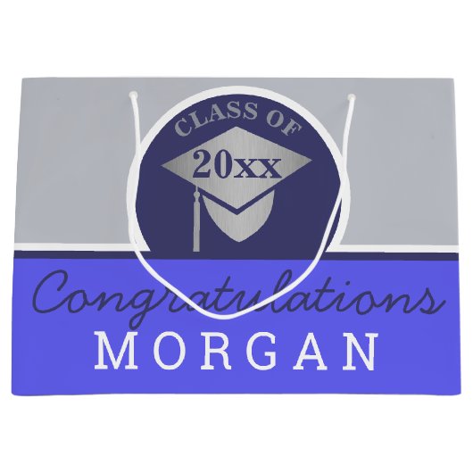 Afstuderen Navy Blue Silver Chic - gepersonaliseer Groot Cadeauzakje (Voorkant)