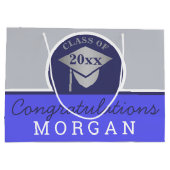 Afstuderen Navy Blue Silver Chic - gepersonaliseer Groot Cadeauzakje (Achterkant)