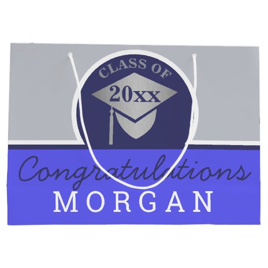 Afstuderen Navy Blue Silver Chic - gepersonaliseer Groot Cadeauzakje (Achterkant)