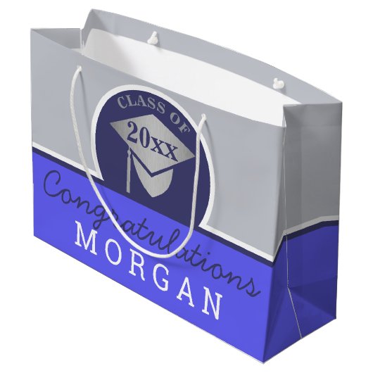 Afstuderen Navy Blue Silver Chic - gepersonaliseer Groot Cadeauzakje (Achterkant Gekanteld)