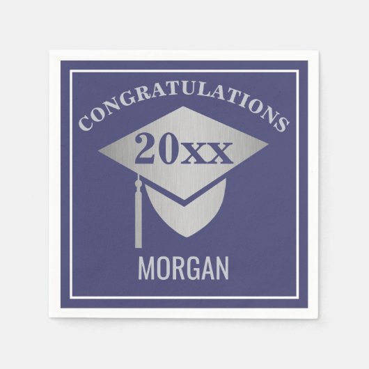 Afstuderen Navy Blue Silver Pet gefeliciteerd Servet (Voorkant)