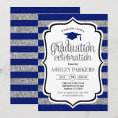 Afstuderen - Navy Blue Silver Stripes Kaart (Voorkant / Achterkant)