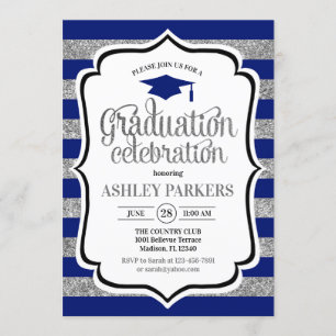Afstuderen - Navy Blue Silver Stripes Kaart