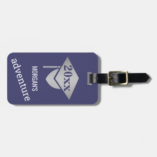 Afstuderen Navy Blue Silver Travel Adventure Bagagelabel (Voorkant horizontaal)