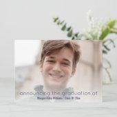 Afstuderen Navy Blue Simple White-overlay foto Aankondiging (Staand voorkant)