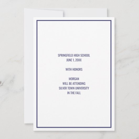 Afstuderen Navy Blue White - Bekleding Eenvoudige  Aankondiging (Achterkant)