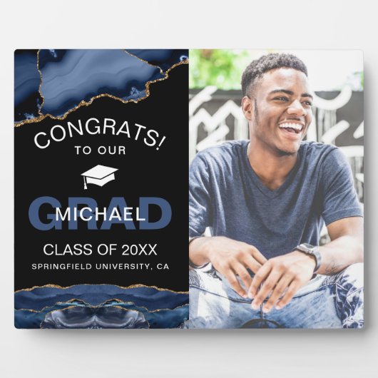 Afstuderen "Navy & Gold Agate Geode Congrats" Fotoplaat (Voorkant)