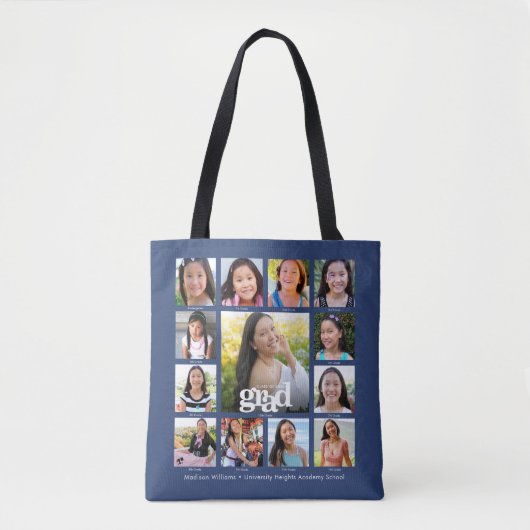 Afstuderen Navy K-12 Bold Modern Fotocollage Tote Bag (Voorkant)
